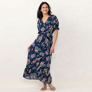 NWT 4X Lauren Conrad Ruffled Wrap Maxi Dress; Plus Size Women's 4X 28 28W Floral